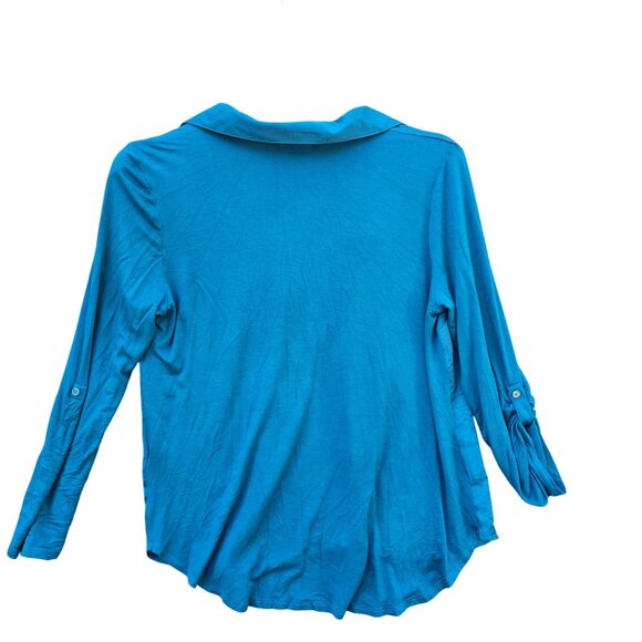 Company Ellen Tracy Sz L Enamel Blue Long Sleeve Roll Tab Blouse Lightweight NWT - Picture 2 of 14